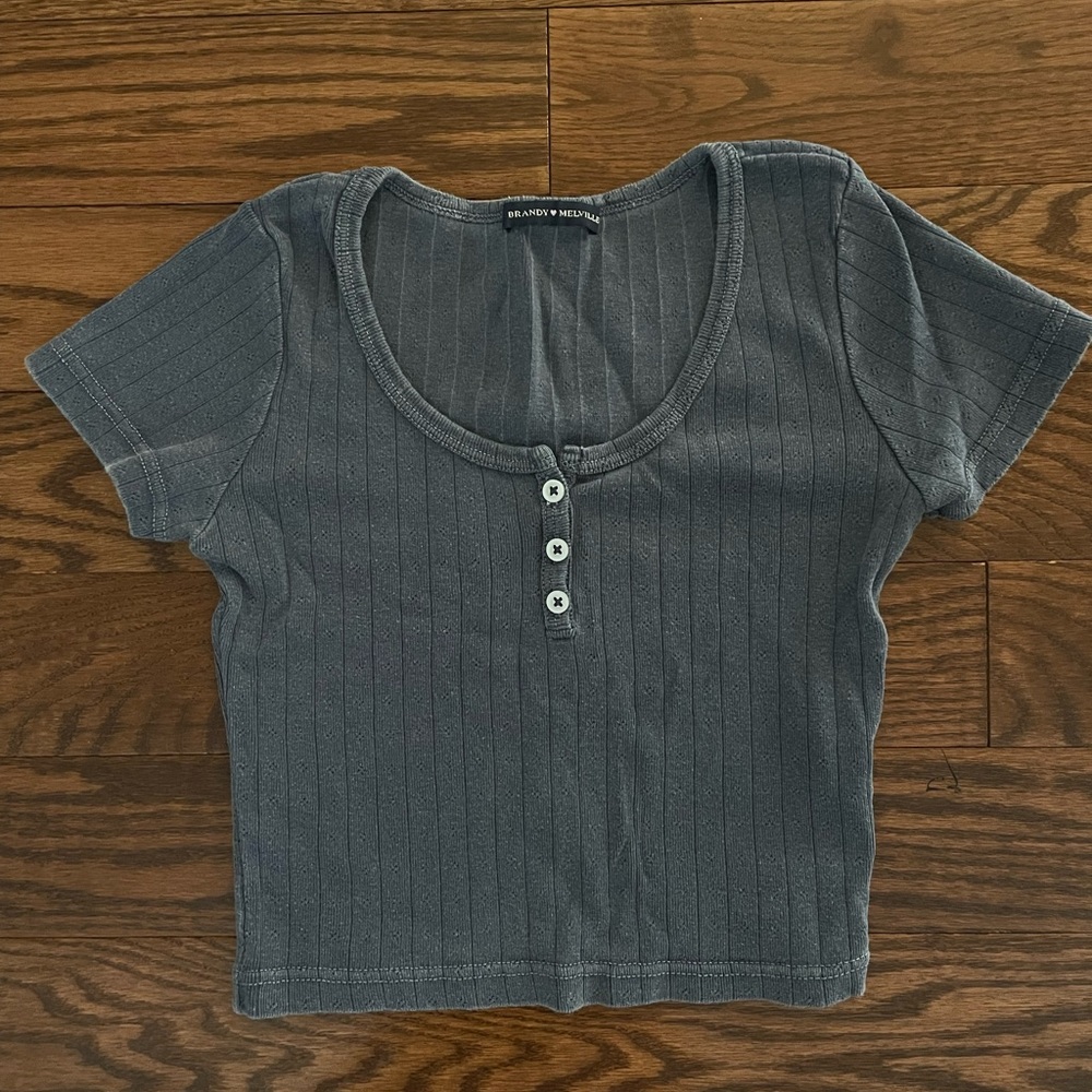 Brandy Melville Blue-Grey Zelly Button Shirt